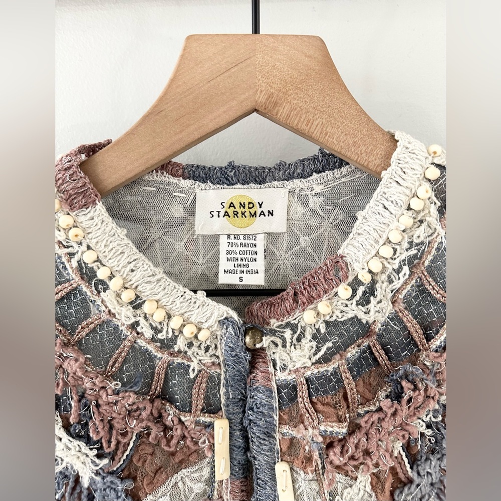 Sandy Starkman Beaded Patchwork Jacket Blue & Mau… - image 4